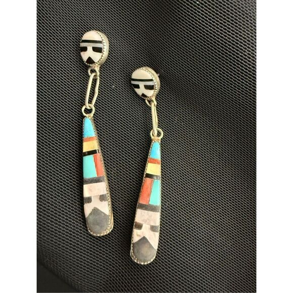 Zuni STO inlay sunface earrings - Picture 1 of 5